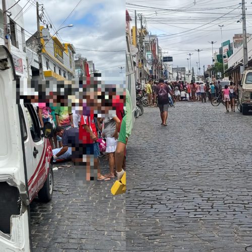 Óleo na pista deixa mãe e filha grávida feridas ao cair de moto no centro de Conceição do Coité